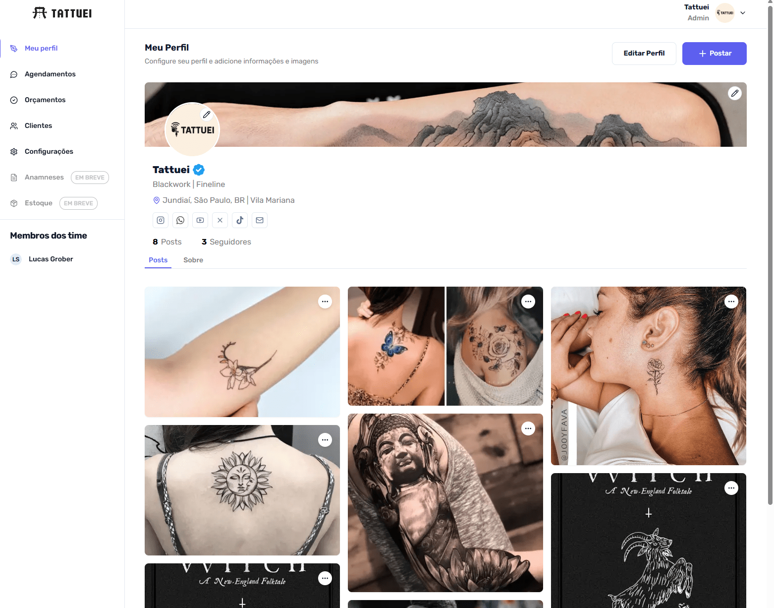 Dashboard da plataforma